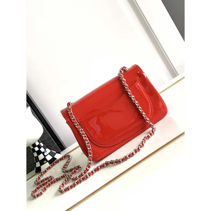 Chanel AS3356 Mini Flap 18cm Patent leather Camellia Red