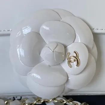 Chanel AS3356 Flap 23FW Patent leather Camellia White