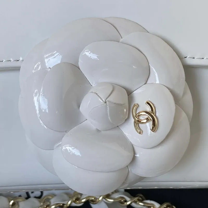 Chanel AS3356 Flap 23FW Patent leather Camellia White