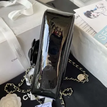 Chanel AS3356 Flap 23FW Patent leather Camellia Black