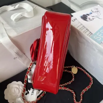 Chanel AS3356 Flap 23FW Patent leather Camellia Red