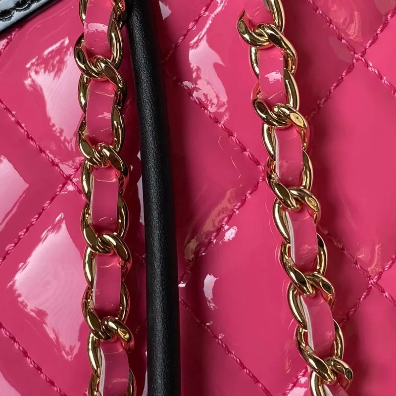 Chanel AS4133 mini Bi color Chain patent leather Bag Rose Red