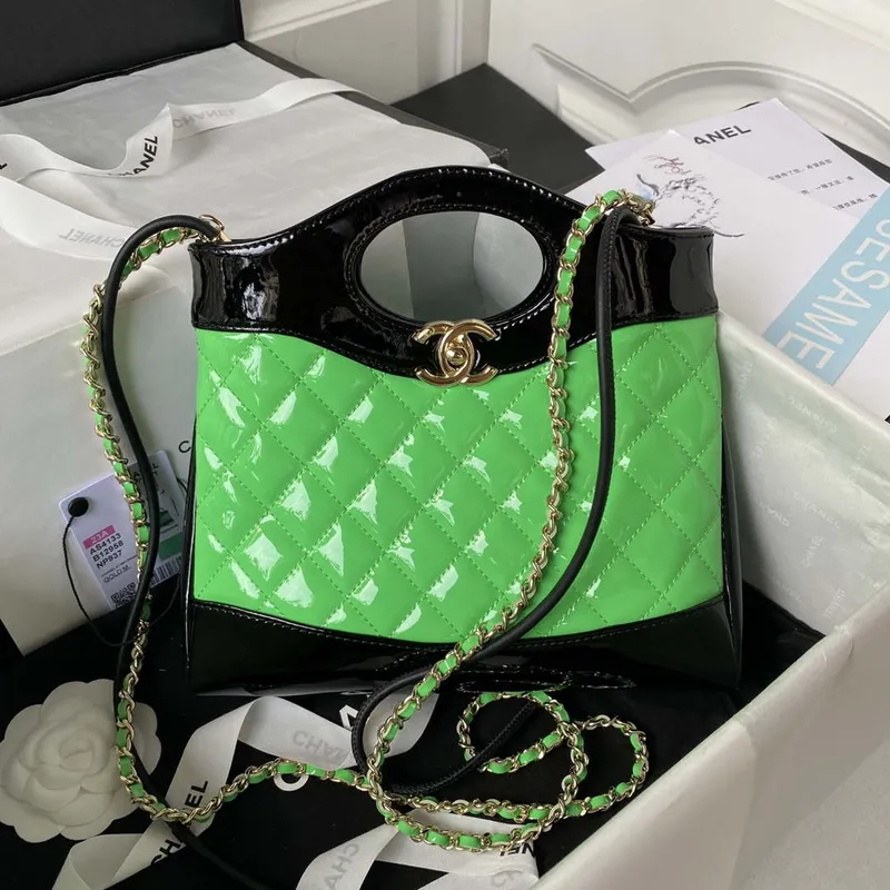Chanel AS4133 mini Bi color Chain patent leather Bag Green