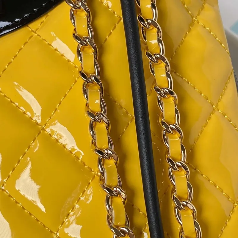 Chanel AS4133 mini Bi color Chain patent leather Bag Yellow