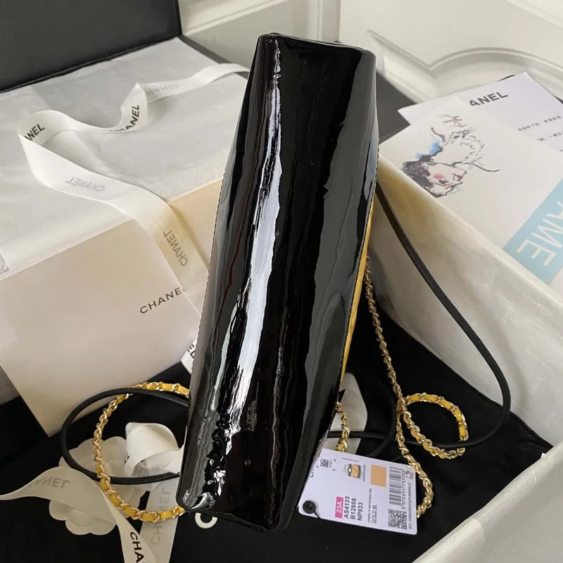 Chanel AS4133 mini Bi color Chain patent leather Bag Yellow