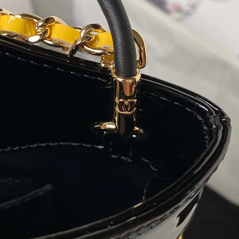 Chanel AS4133 mini Bi color Chain patent leather Bag Yellow