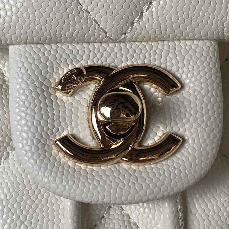 Chanel AS4058 Backpack Grained Shiny Calfskin & Gold Tone Metal White