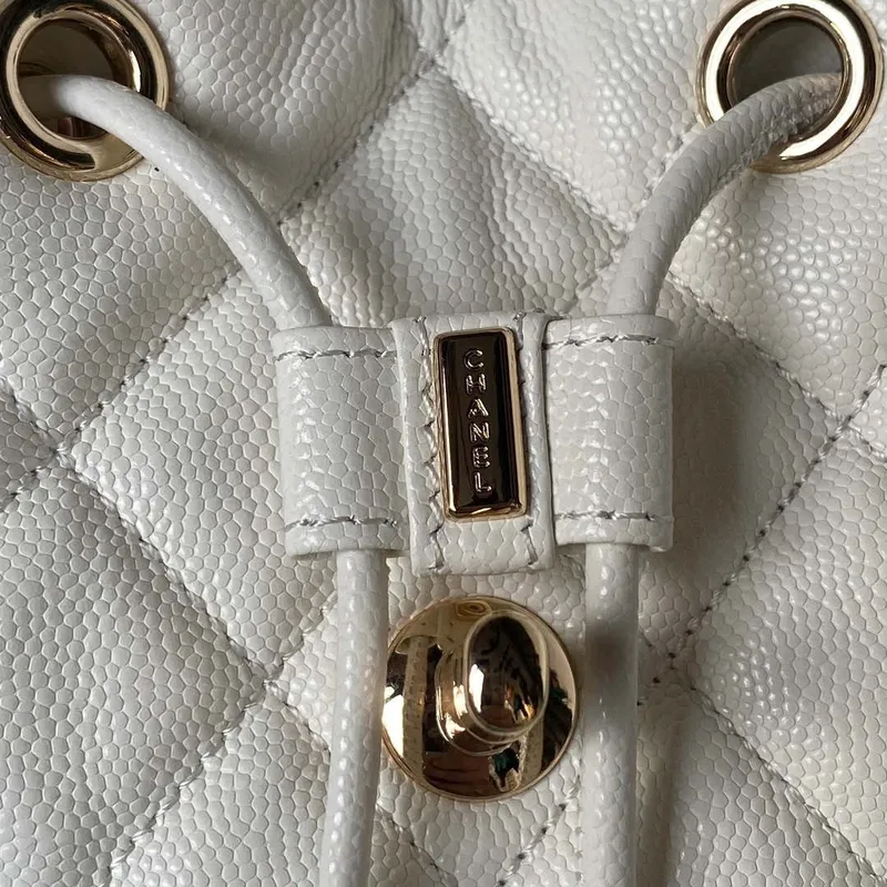 Chanel AS4058 Backpack Grained Shiny Calfskin & Gold Tone Metal White