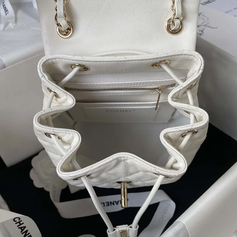 Chanel AS4058 Backpack Grained Shiny Calfskin & Gold Tone Metal White