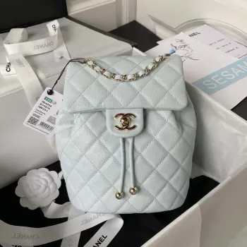 Chanel AS4058 Backpack Grained Shiny Calfskin & Gold Tone Metal Light Blue