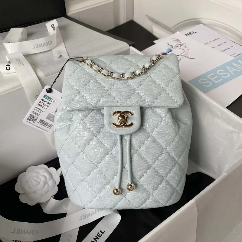 Chanel AS4058 Backpack Grained Shiny Calfskin & Gold Tone Metal Light Blue