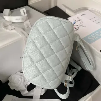 Chanel AS4058 Backpack Grained Shiny Calfskin & Gold Tone Metal Light Blue
