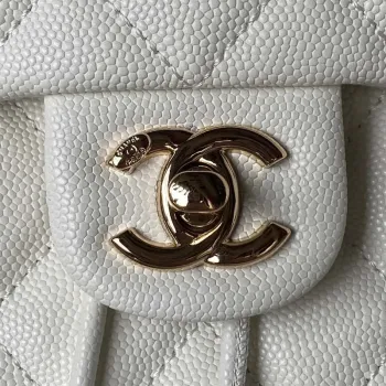 Chanel AS4059 Large Backpack Grained Shiny Calfskin & Gold Tone Metal White