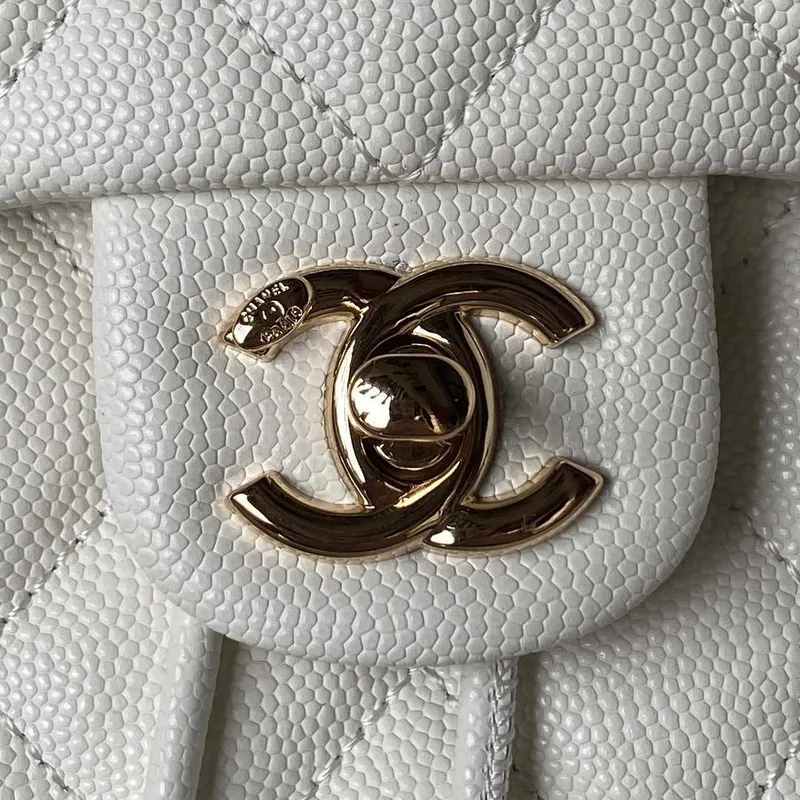 Chanel AS4059 Large Backpack Grained Shiny Calfskin & Gold Tone Metal White