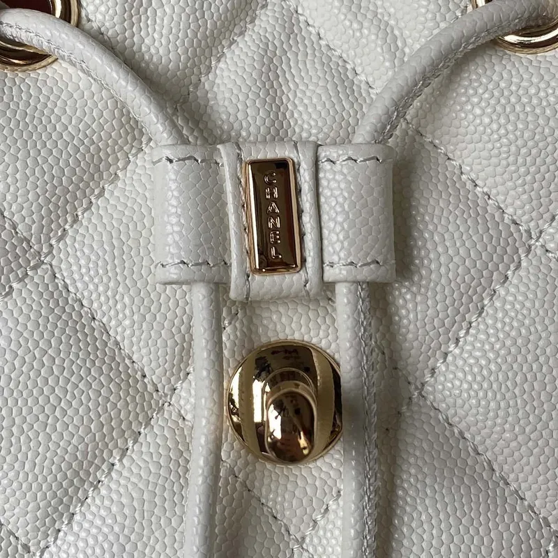 Chanel AS4059 Large Backpack Grained Shiny Calfskin & Gold Tone Metal White