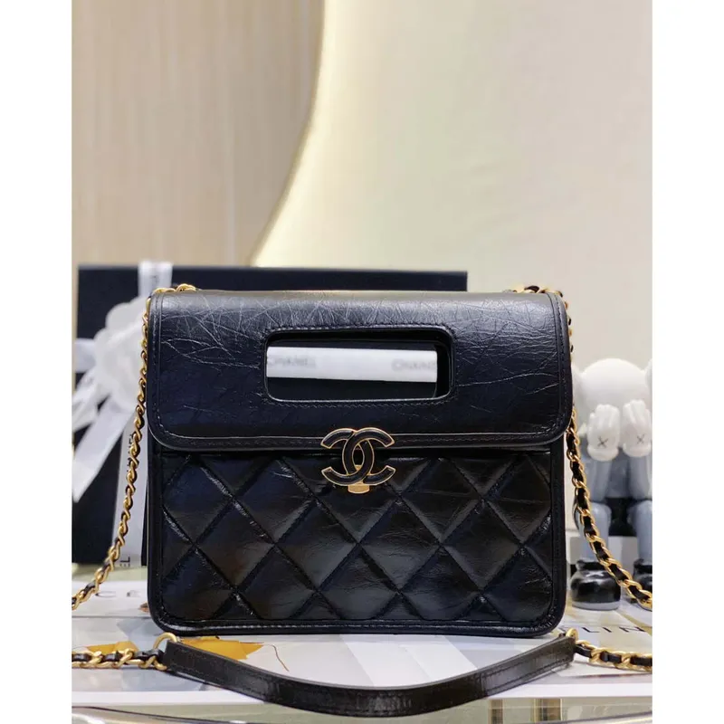 Chanel AS4025 Mini Flap bag with top handle calfskin gold tone metal Black