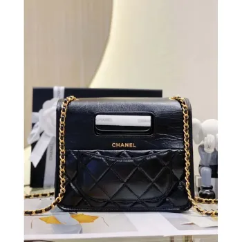 Chanel AS4025 Mini Flap bag with top handle calfskin gold tone metal Black