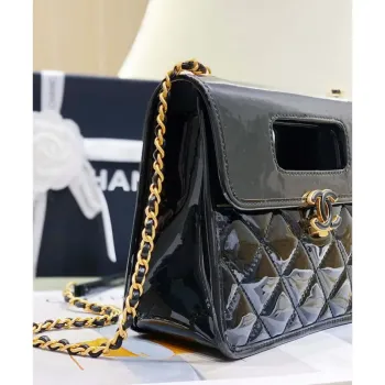 Chanel AS4025 Mini Flap bag with top handle patent calfskin gold tone metal Black