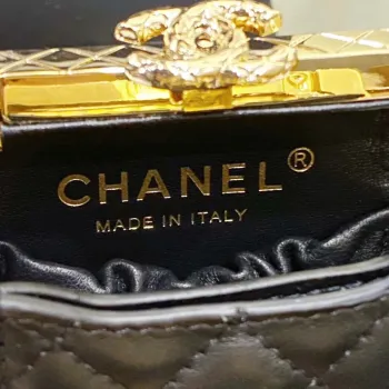 Chanel 22K Evening Bag With Pearls Black and Gold