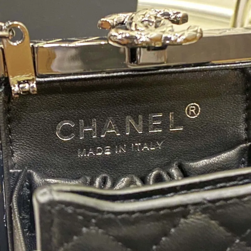 Chanel 22K Evening Bag With Pearls Black and Silver