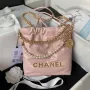 Chanel AS3980 22 Mini Handbag Shiny Calfskin & Gold Tone Metal Pink