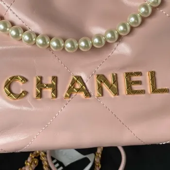 Chanel AS3980 22 Mini Handbag Shiny Calfskin & Gold Tone Metal Pink