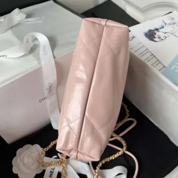 Chanel AS3980 22 Mini Handbag Shiny Calfskin & Gold Tone Metal Pink