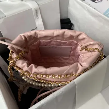 Chanel AS3980 22 Mini Handbag Shiny Calfskin & Gold Tone Metal Pink