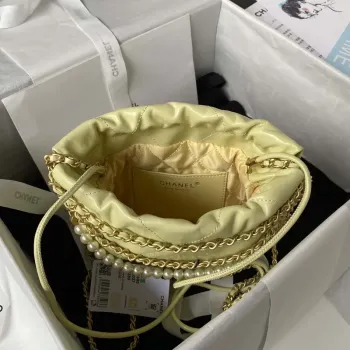 Chanel AS3980 22 Mini Handbag Shiny Calfskin & Gold Tone Metal Yellow