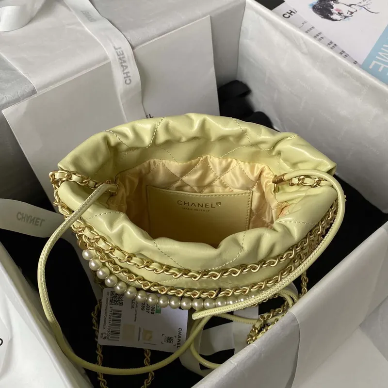 Chanel AS3980 22 Mini Handbag Shiny Calfskin & Gold Tone Metal Yellow