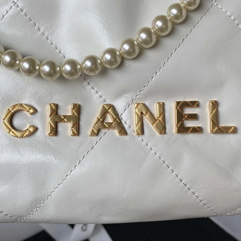 Chanel AS3980 22 Mini Handbag Shiny Calfskin & Gold Tone Metal White