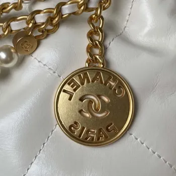 Chanel AS3980 22 Mini Handbag Shiny Calfskin & Gold Tone Metal White