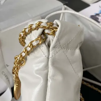 Chanel AS3980 22 Mini Handbag Shiny Calfskin & Gold Tone Metal White