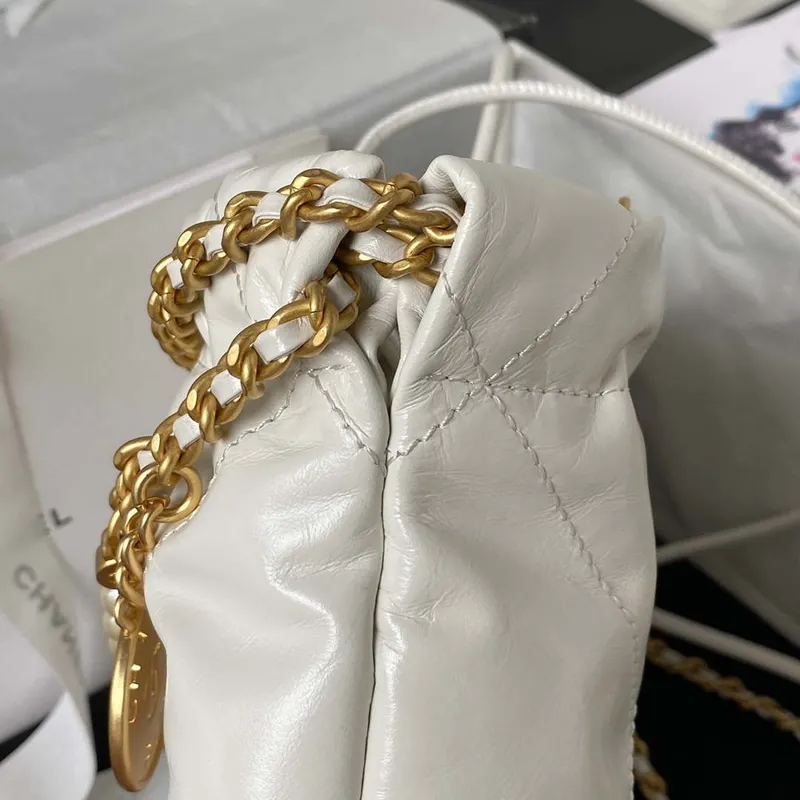 Chanel AS3980 22 Mini Handbag Shiny Calfskin & Gold Tone Metal White