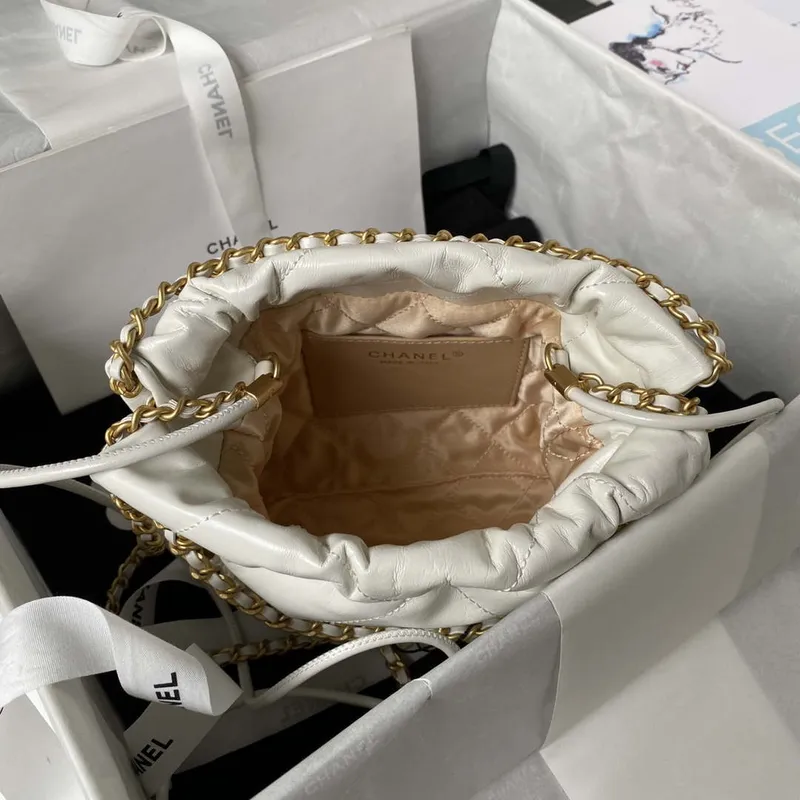 Chanel AS3980 22 Mini Handbag Shiny Calfskin & Gold Tone Metal White