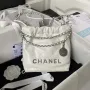 Chanel AS3980 22 Mini Handbag Shiny Calfskin & Silver Tone Metal White