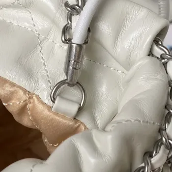 Chanel AS3980 22 Mini Handbag Shiny Calfskin & Silver Tone Metal White