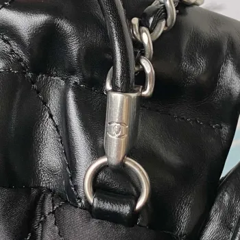 Chanel AS3980 22 Mini Handbag Shiny Calfskin & Silver Tone Metal Black