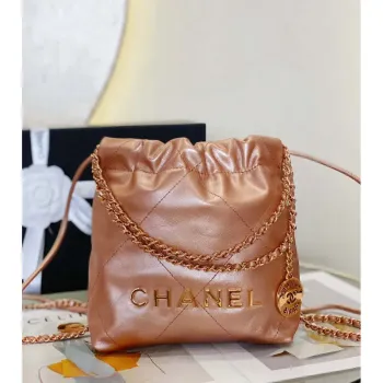Chanel 22 Mini Handbag AS3980 Shiny Calfskin & Gold Tone Metal Copper