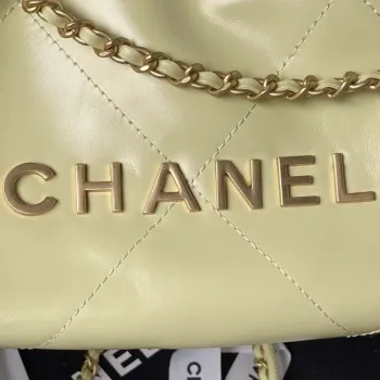 Chanel 22 Mini Handbag AS3980 Shiny Calfskin & Gold Tone Metal Yellow