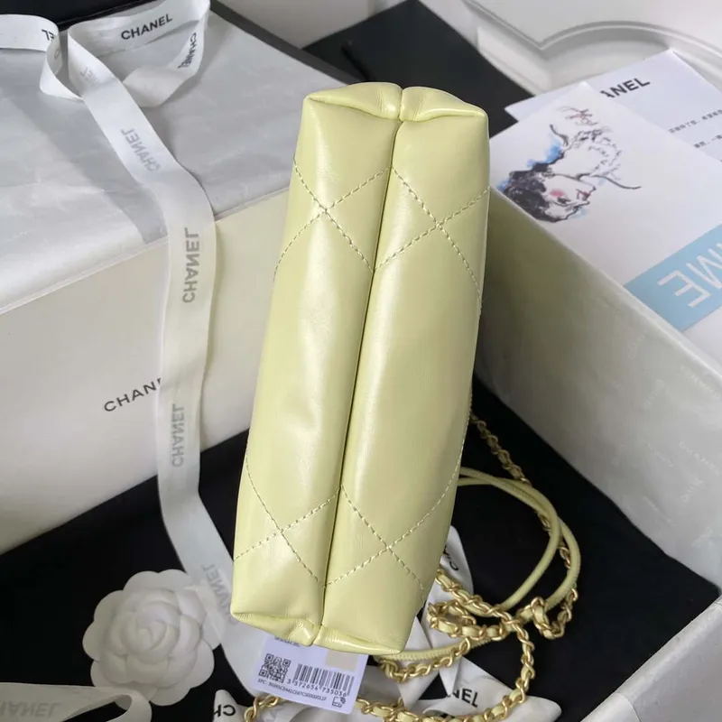 Chanel 22 Mini Handbag AS3980 Shiny Calfskin & Gold Tone Metal Yellow