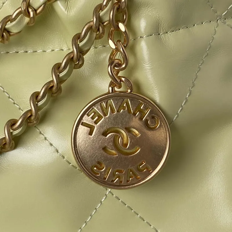 Chanel 22 Mini Handbag AS3980 Shiny Calfskin & Gold Tone Metal Yellow