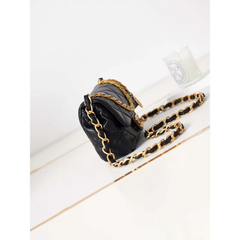 Chanel AS4012 Small Flap Lambskin Bag Black Gold