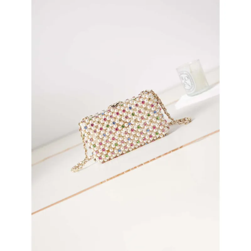Chanel AS3771 evening Bag Imitation Pearls & Gold Tone Metal Transparent & Multicolour