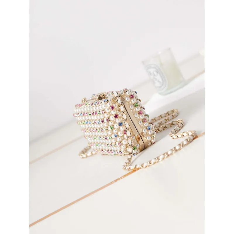 Chanel AS3771 evening Bag Imitation Pearls & Gold Tone Metal Transparent & Multicolour