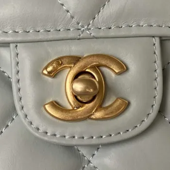 Chanel AS3932 Flap Classic Bag CF Lambskin Light Blue Gold
