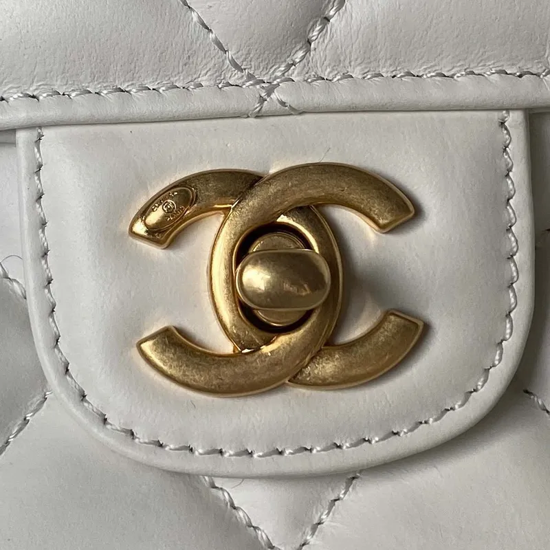 Chanel AS3932 Flap Classic Bag CF Lambskin White Gold