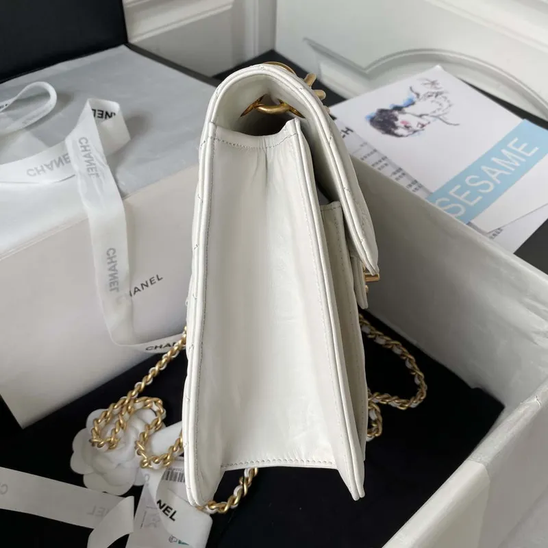 Chanel AS3932 Flap Classic Bag CF Lambskin White Gold