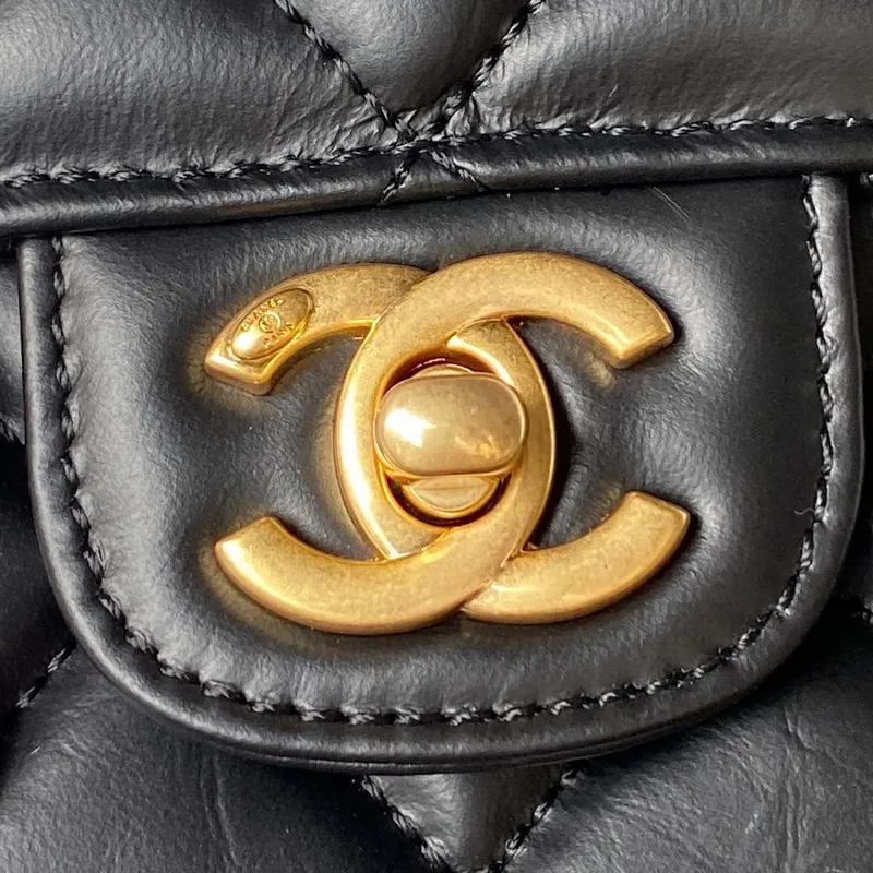 Chanel AS3932 Flap Classic Bag CF Lambskin Black Gold
