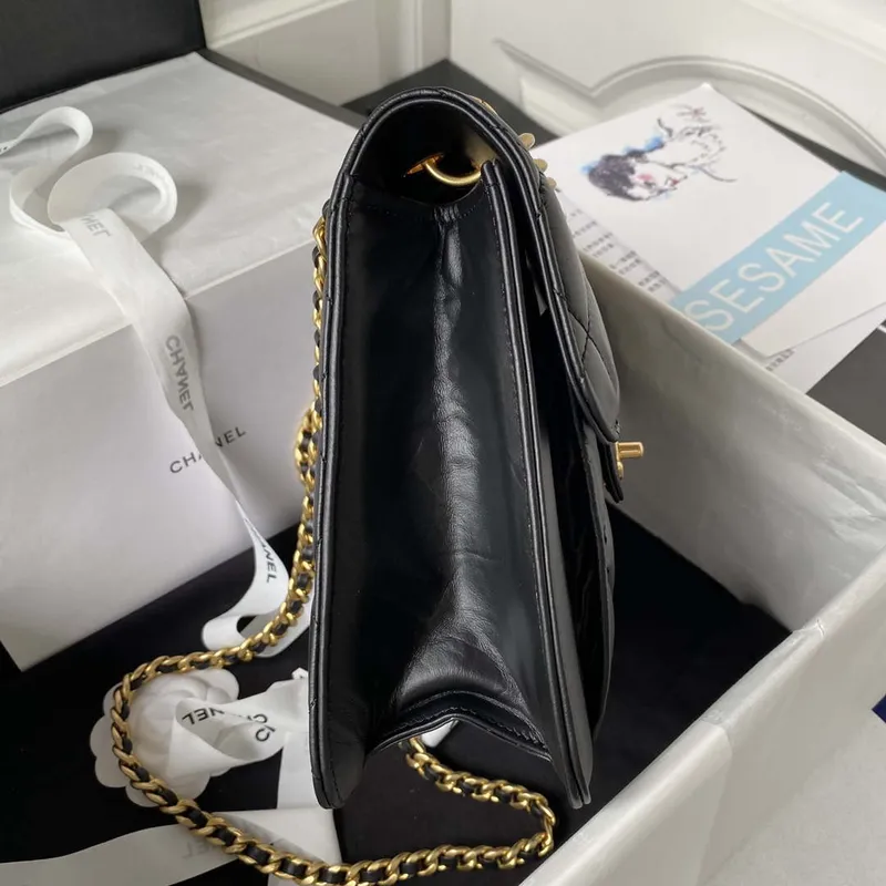Chanel AS3932 Flap Classic Bag CF Lambskin Black Gold